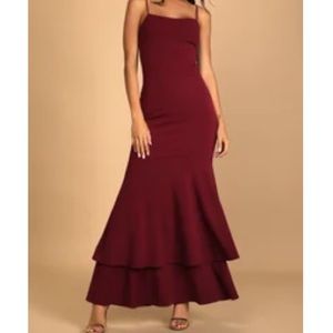 Burgundy Tier Trumpet Dress